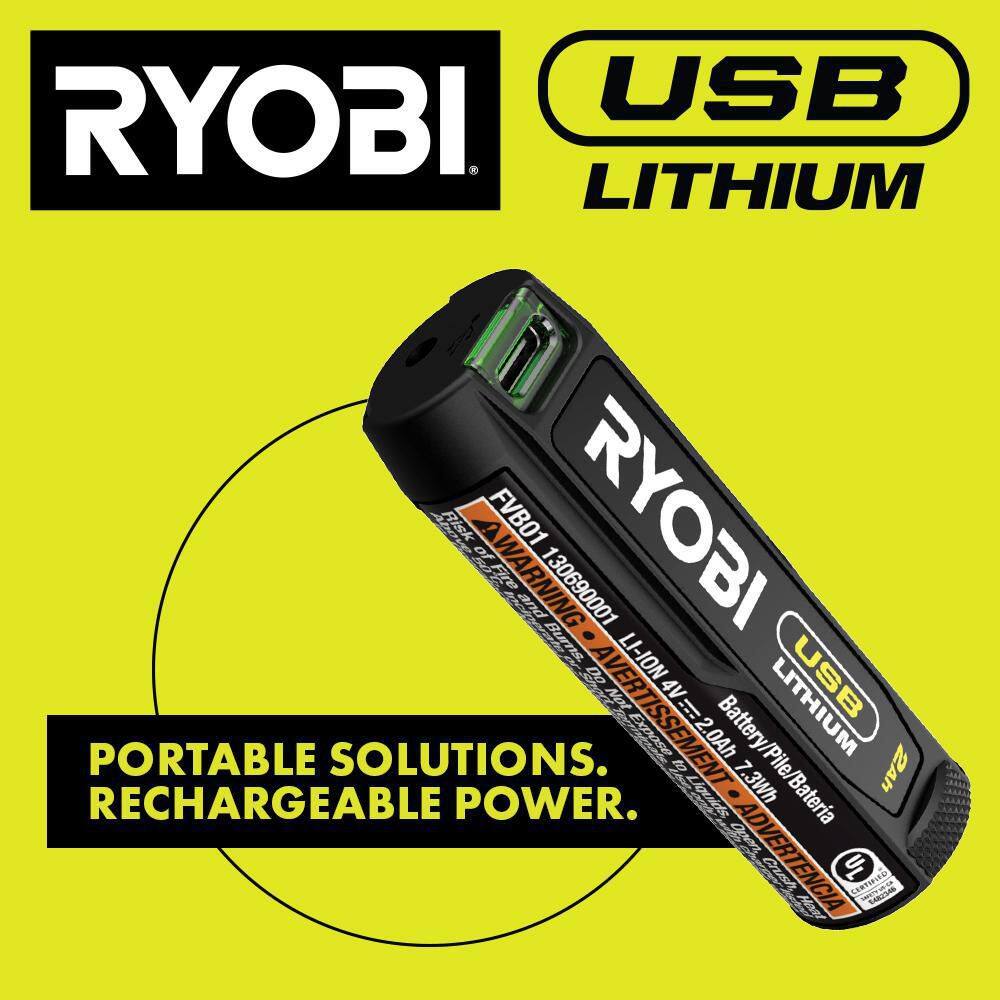 RYOBI 600 Lumens LED USB Lithium Compact Flashlight Kit 3-Mode with Battery and Charging Cable FVL51K