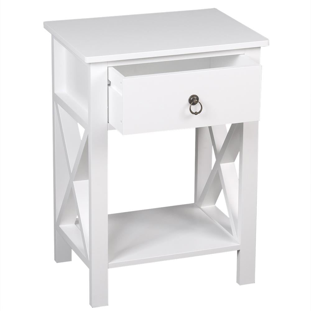 GoDecor Set of 2 Wood Contemporary Beside Table Nightstand,White