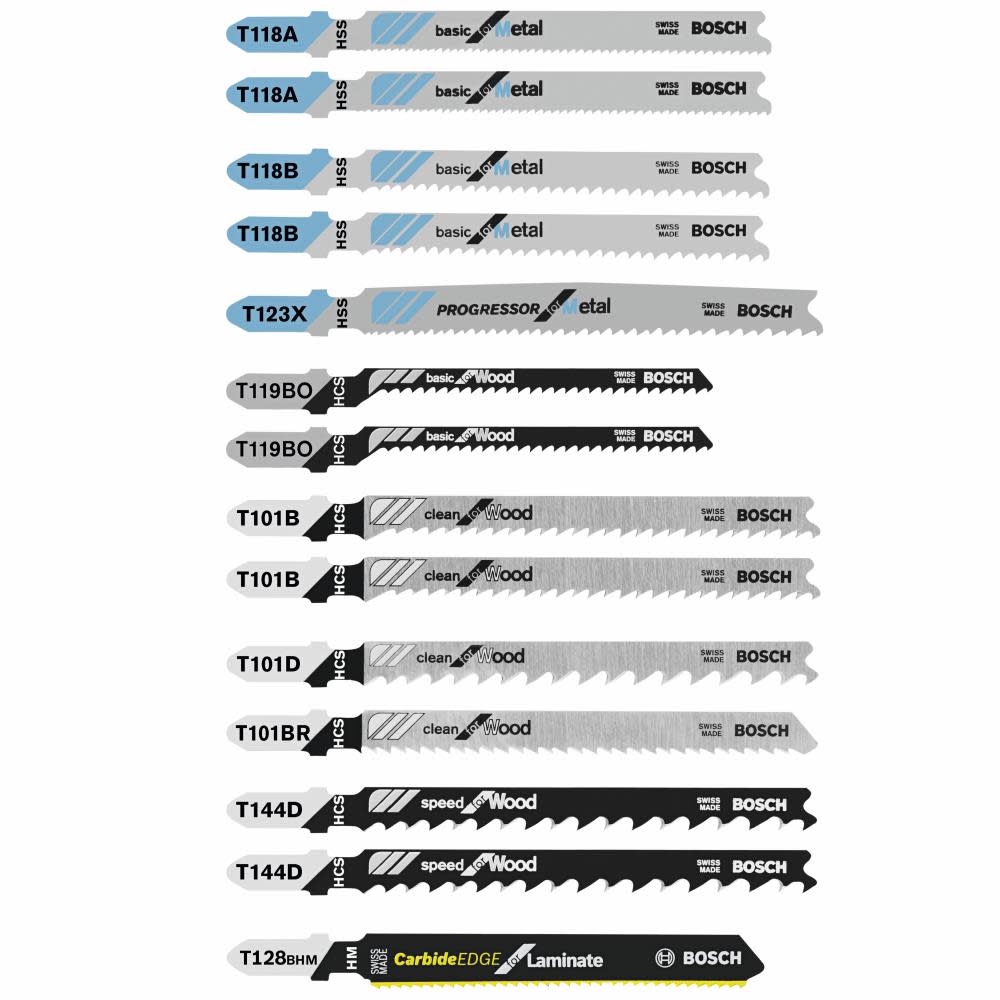 Bosch Jig Saw Blade Set 14pc Laminate/Wood/Metal T-Shank ;