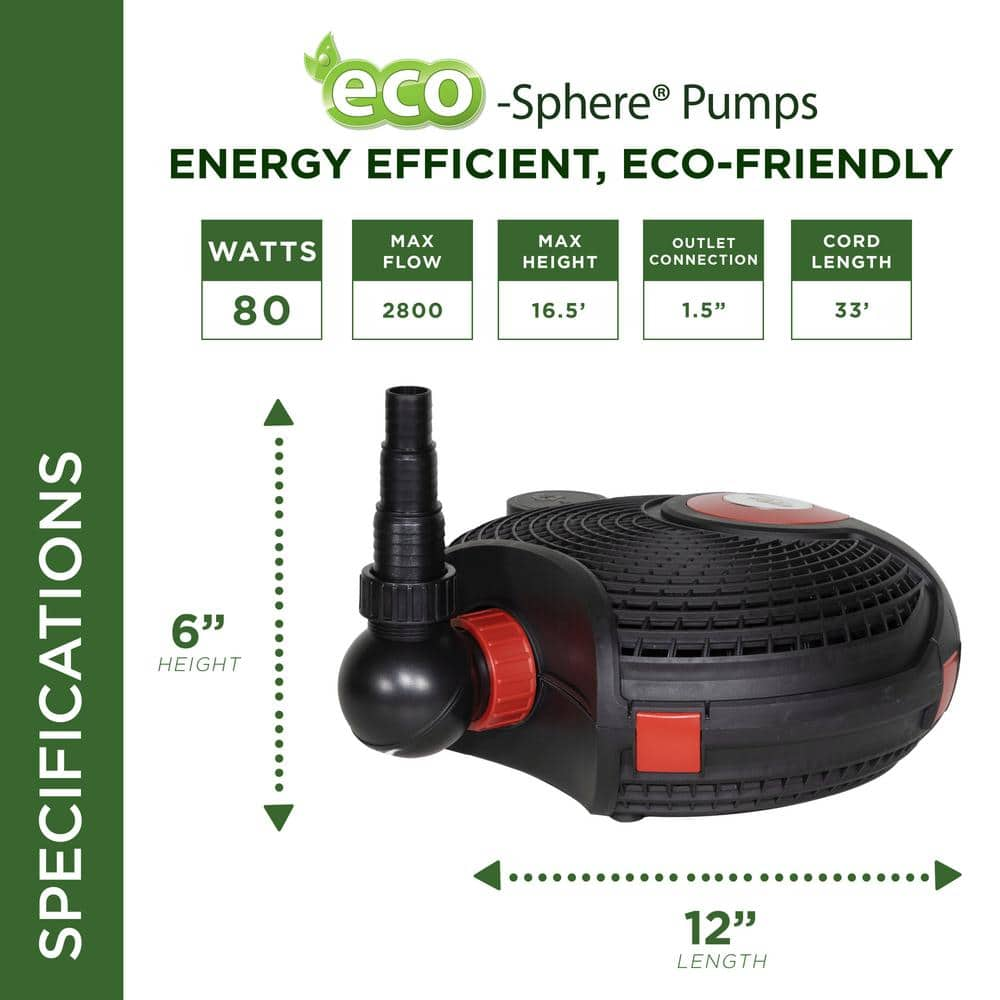 Alpine Corporation Eco-Sphere Energy-Saving Pump 2800GPH with 33' Cord PUR2800