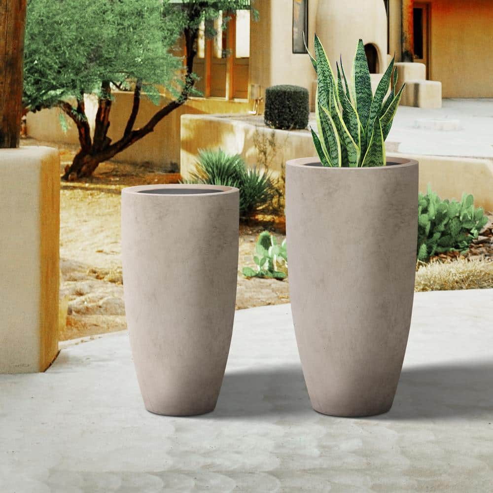 PLANTARA 32 in. and 23.6 in. H Tall Concrete Planter， Large Outdoor Plant Pot， Modern Tapered Flower Pot for Garden PA099S2-8021-2