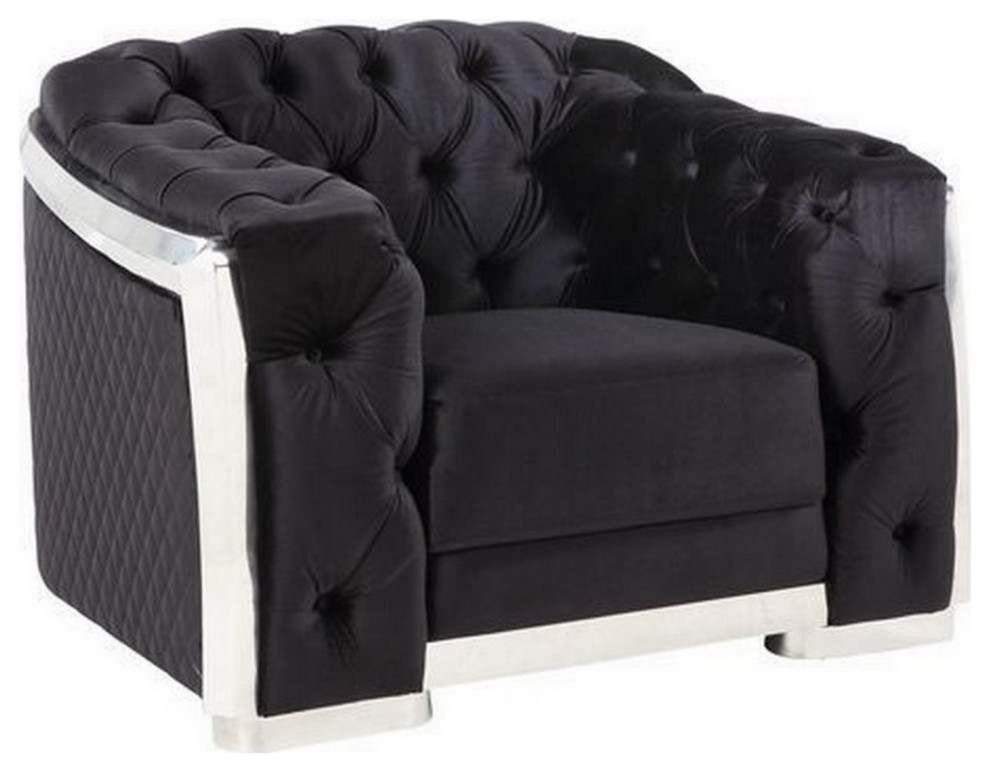 Chair With Button Tufting And Metal Trim  Black And Chrome   Contemporary   Armchairs And Accent Chairs   by VirVentures  Houzz