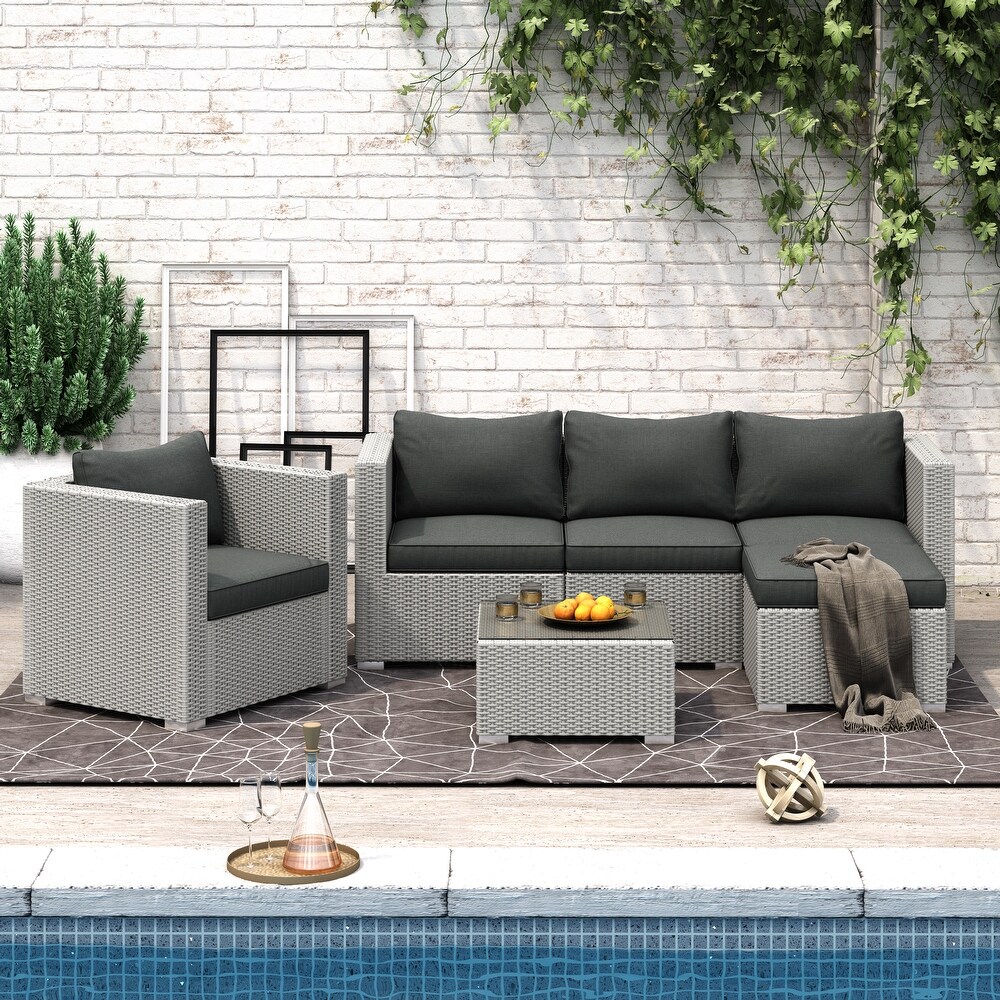 Corvus Oreanne 6 piece Outdoor Rattan Sectional Sofa Set