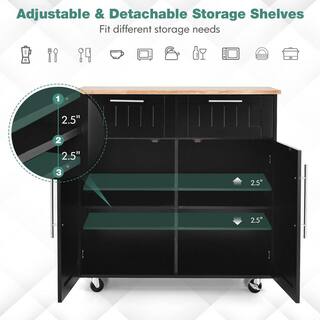 Costway Rolling Kitchen Cart Island Heavy Duty Storage Trolley Cabinet Utility Black HW55461BK