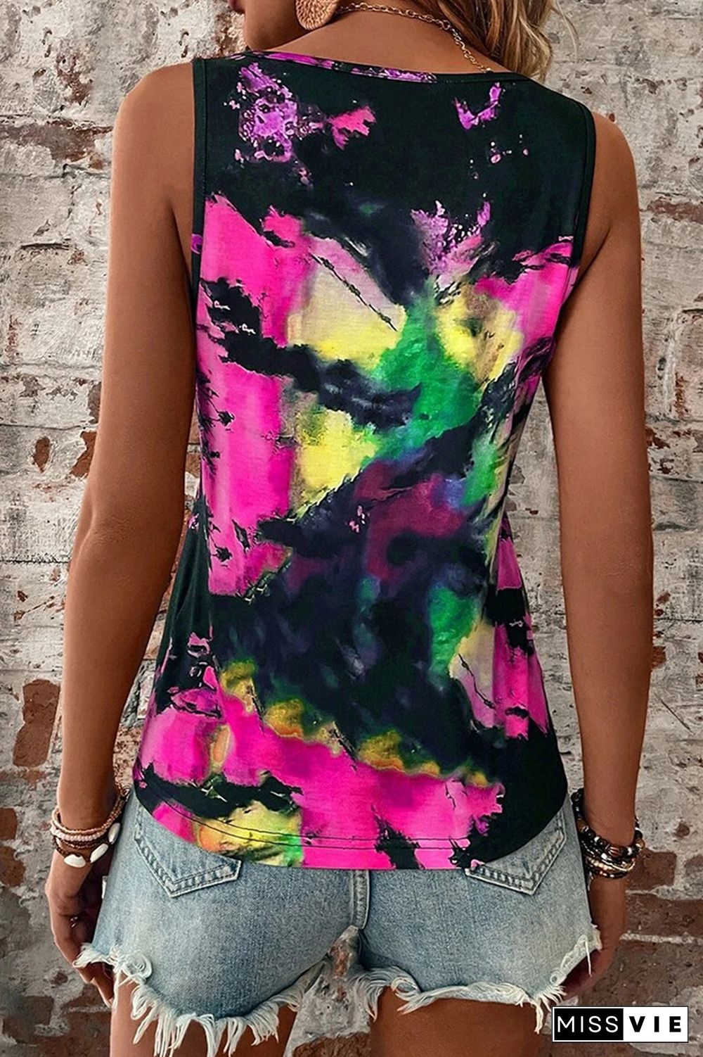 Split V Neck Tie Dye Tank Top