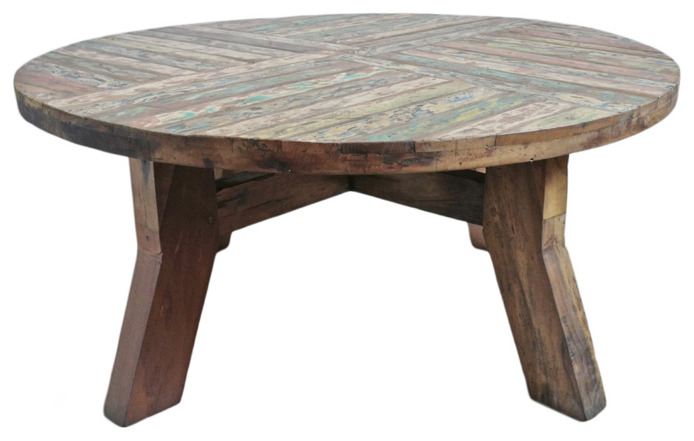 Reclaimed Round Boat Wood Coffee Table 3   Farmhouse   Coffee Tables   by Design Mix Furniture  Houzz