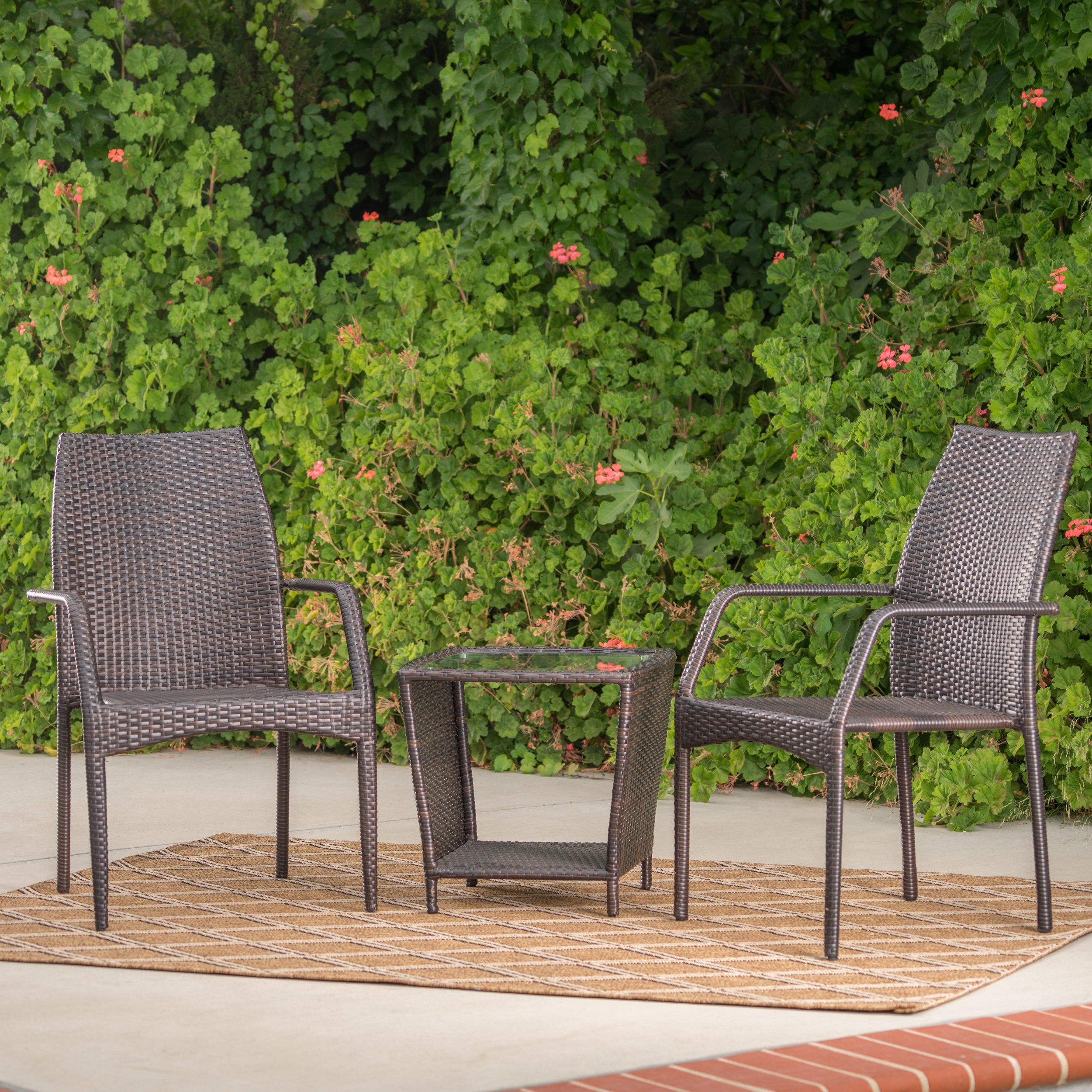 Dawson Outdoor 3 Piece Multi-brown Wicker Stacking Chair Chat Set