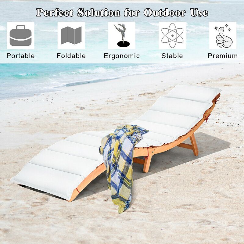 Folding Patio Lounge Chair with Double-Sided Cushioned Seat