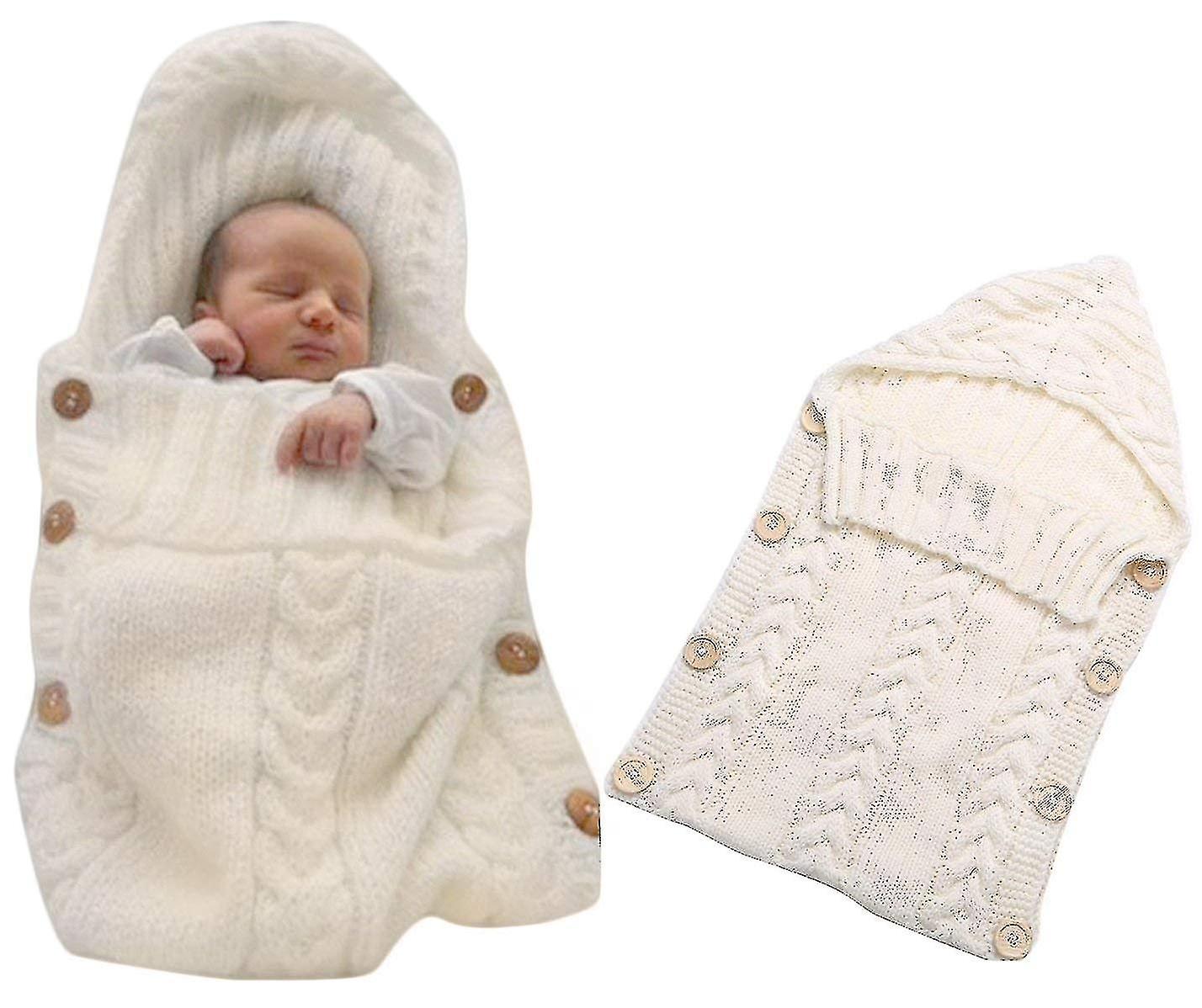 Knitted Baby Sleeping Bag Wrap Blanket Stroller Baby Footmuff With Fleece Inside Warm Bag