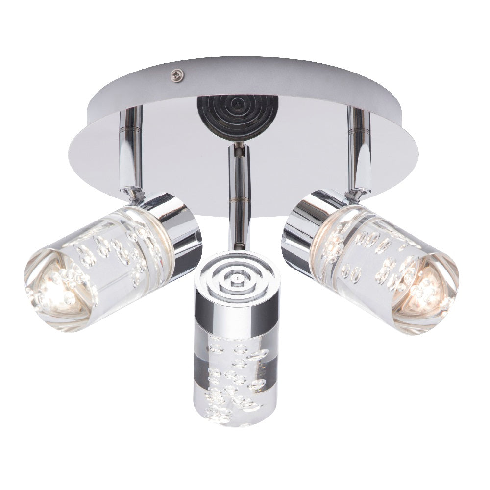 Britalia BRSPA-31735-CHR LED Polished Chrome & Bubble Shade Bathroom 3 Lamp Round Plate Spotlight IP44