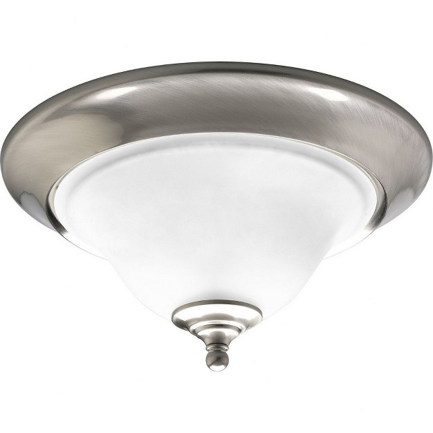 Progress Lighting Trinity Collection 2 light Flush Mount Ceiling Fixture Brushed Nickel Etched Glass Shade