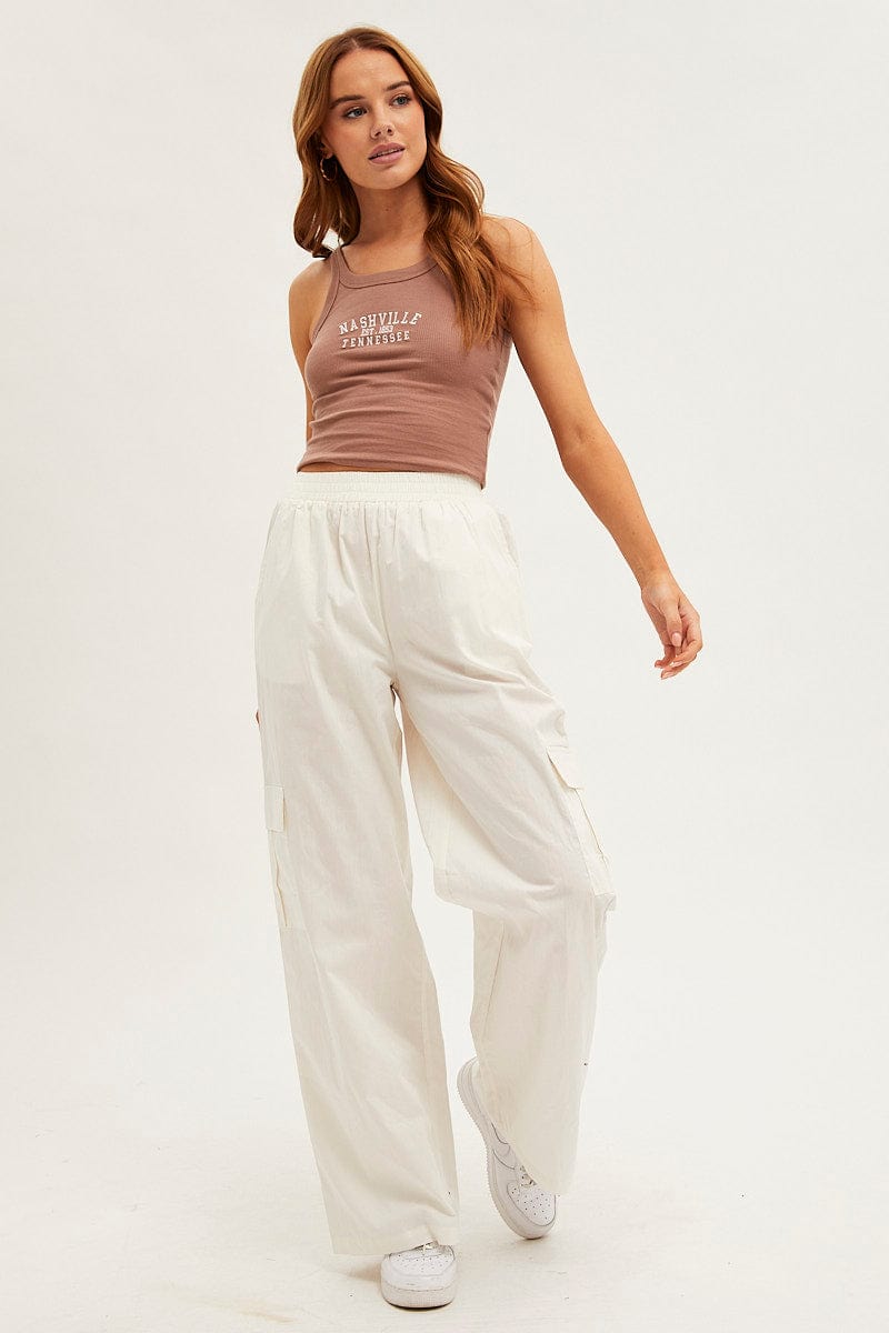 Brown Nashville Embroidered Crop Singlet Top