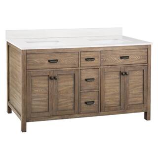 Home Decorators Collection Stanhope 61 in. W x 22 in. D Vanity in Reclaimed Oak with Engineered Stone Vanity Top in Crystal White with White Sink SNOVT6122D