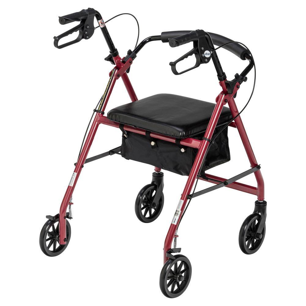 Drive Medical Rollator Rolling Walker with 6 in. Wheels Fold Up Removable Back Support and Padded Seat Red r726rd