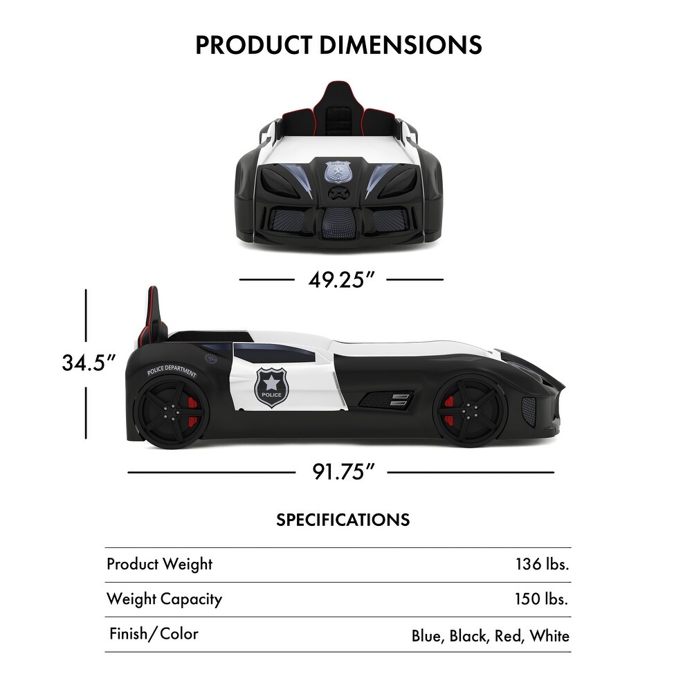 La Vetta Modern Twin Plastic Police Cruiser Platform Bed with LED Lights and Handheld Remote by Furniture of America
