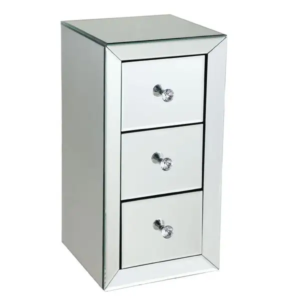 Mirrored Nightstand with 3 Drawers