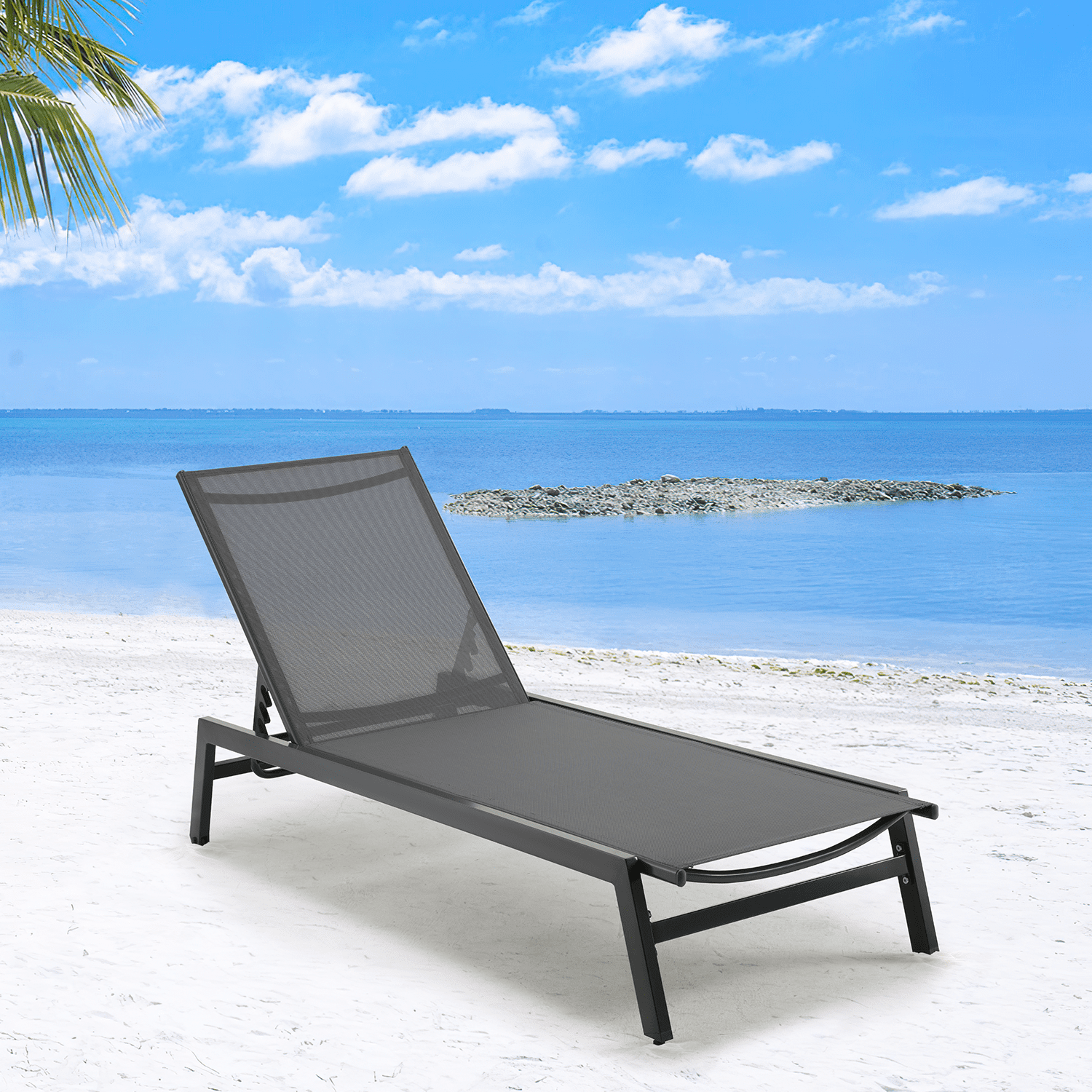 Mellcom Outdoor Chaise Lounge Chair with Wheels and Mesh Seat,Aluminum Reclining Chair