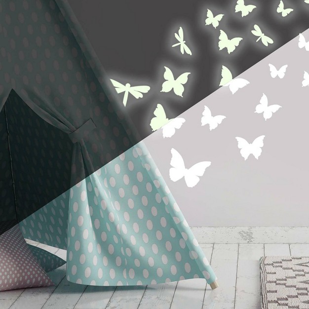 Butterflies And Dragonflies Glow In The Dark Wall Decal White Roommates