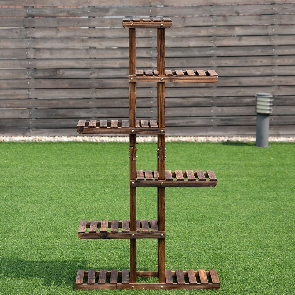 Costway 6 Tier 11 Pots Wooden Plant Flower Display Stand Wood Shelf   29.5'' X10'' X55.5''