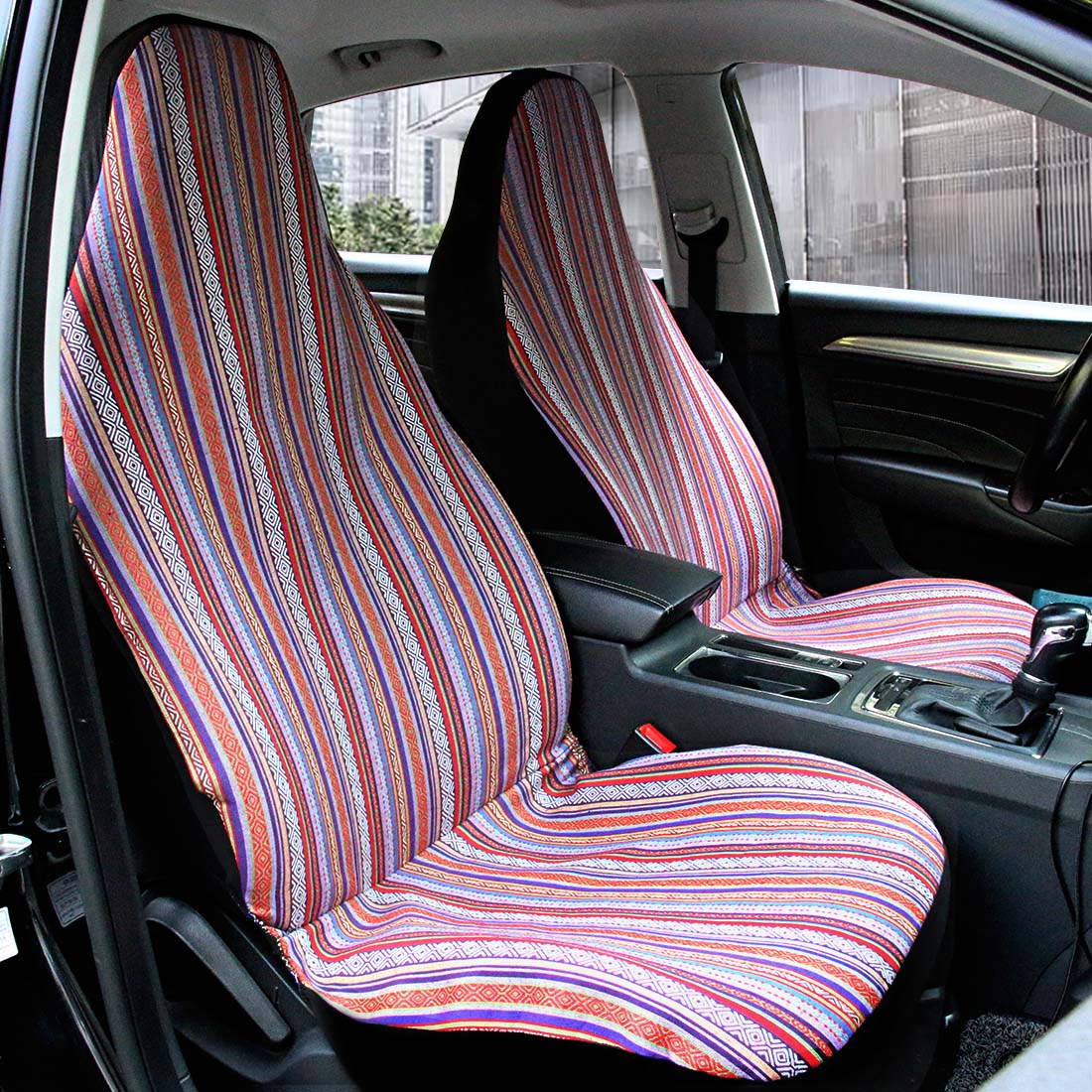 Copap Car Seat Covers for Front Seat Baja Blanket Multi-Color Stripe 4pc Universal Fits for Car