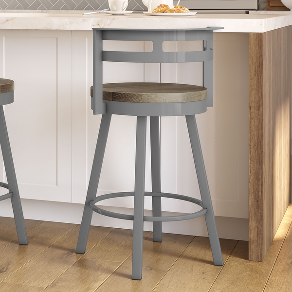 Amisco Vector Swivel Bar Stool with Distressed Wood Seat