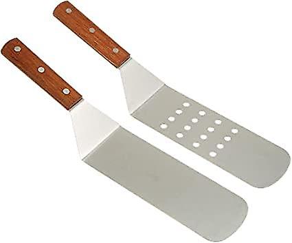 Grill， Dump Truck， Stainless Steel， Riveted Smooth Wooden Handle， Commercial Grade， A Perforated Solid Spatula， 2-piece Set