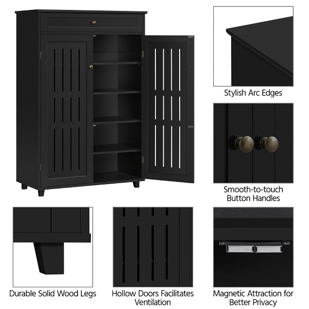 Yaheetech Adjustable 5 tier Shoe Storage Cabinet With Louvered Door Black