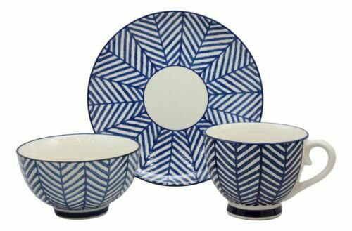 1 Blue Zig Zag Pattern Contemporary Designer Ceramic Dinnerware Bowl Mug Plate Set EBR02