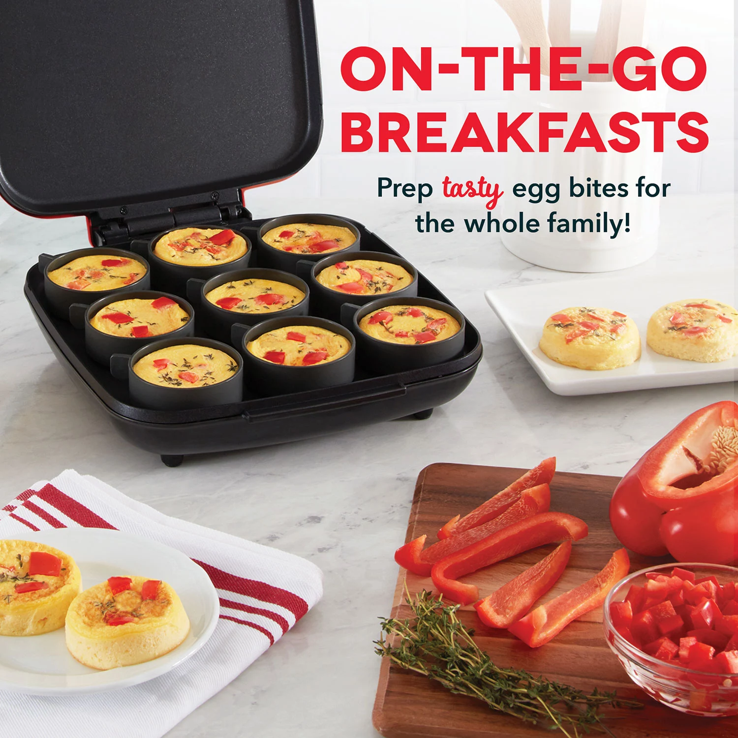 Dash Sous Vide Style Family Size Egg Bite Maker， 9 Egg Bites - Red