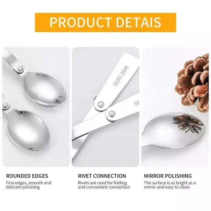 Johold Outdoor Folding Stainless Steel Hiking Camping Spoon with Plastic Gift Box Package Spoon Key Chain