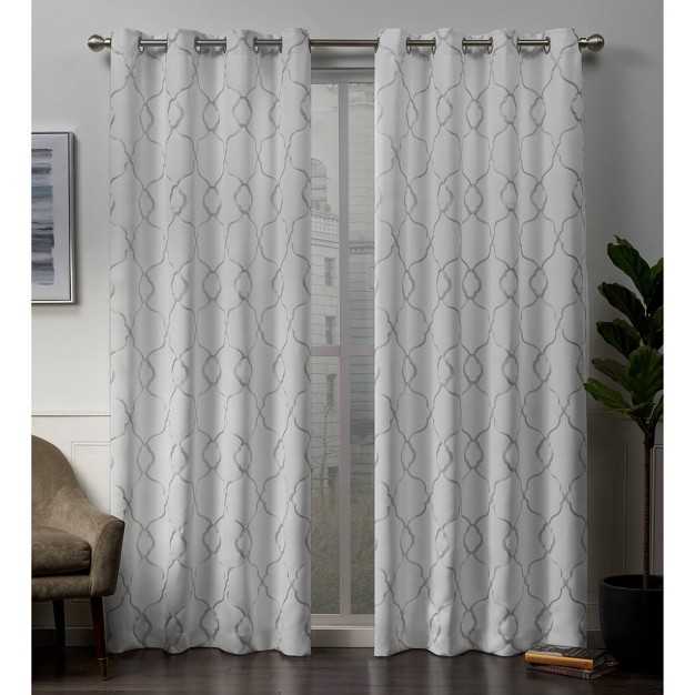 Belmont Embroidered Grommet Top Blackout Window Curtain Panels White Exclusive Home