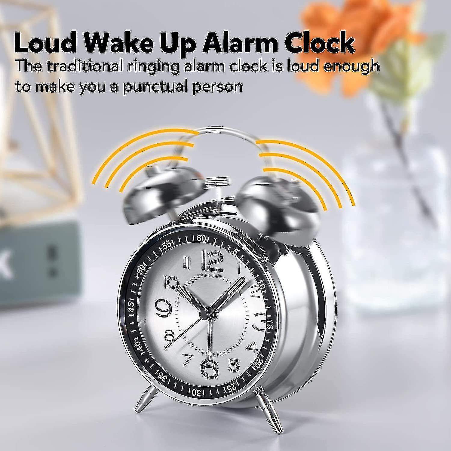 Loud Alarm Clock For Heavy Eepers Adults，retro 4 Inch Silent Non-ticking Quartz With Backlight，twin Bell Analog Kids Alarm Clocks For Bedrooms Bedsi