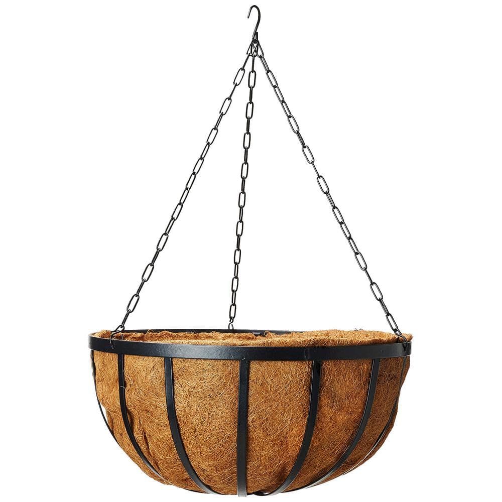 Coconut Solstice Round Hanging Basket Planter 20-Inch Black PUYWX8