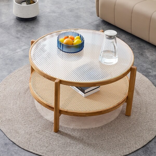 Chinese Style Minimalist Circular Doublelayer Solid Wood Edge Table