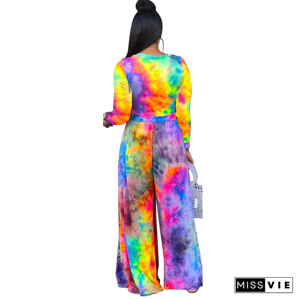 Fashion Tie-dye High Waist Wide-legs Jumpsuit