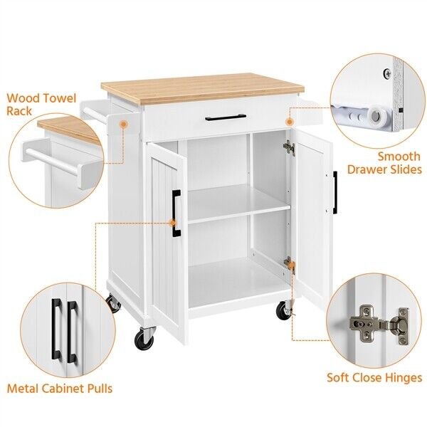 Kitchen Island Trolley Cart Pub Spice Rack Towel Holder Rolling Storage Cabinet