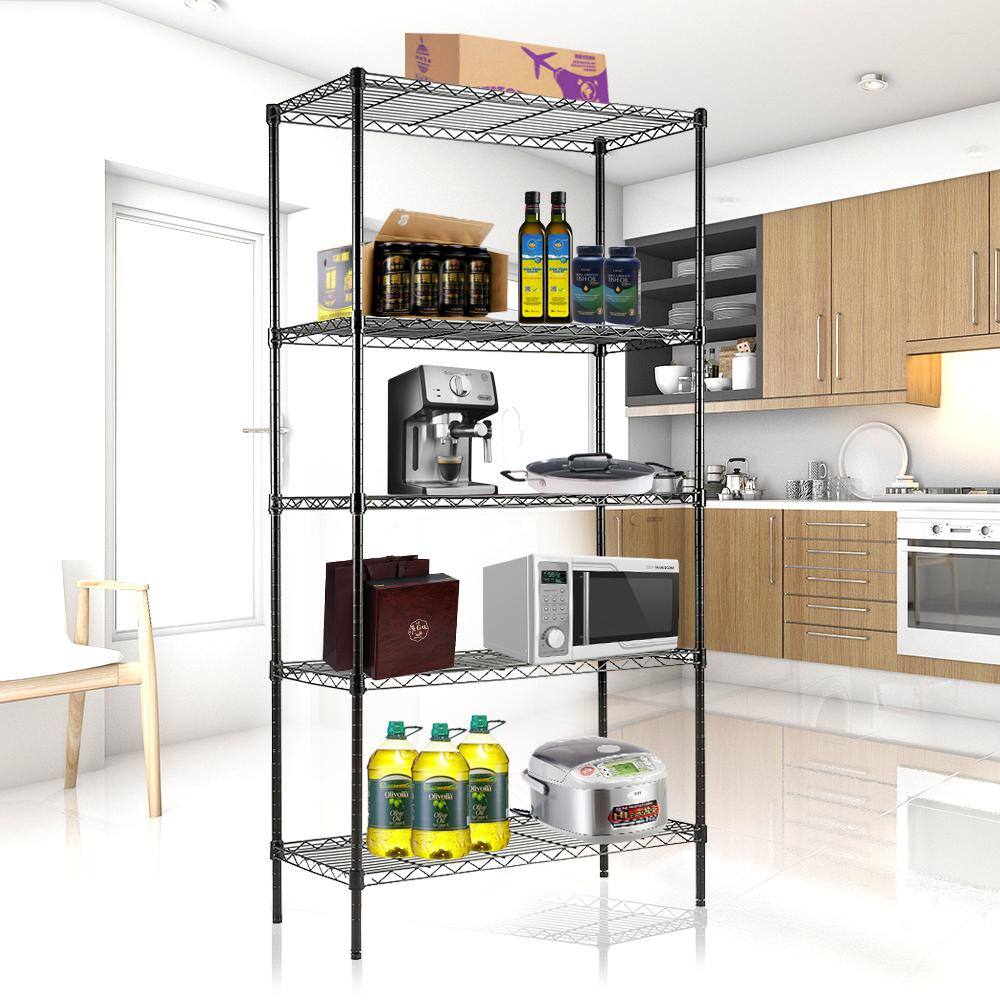 EFINE Black 5-Tier Carbon Steel Wire Garage Storage Shelving Unit NSF Certified (30 in. W x 60 in. H x 14 in. D) RL200-5