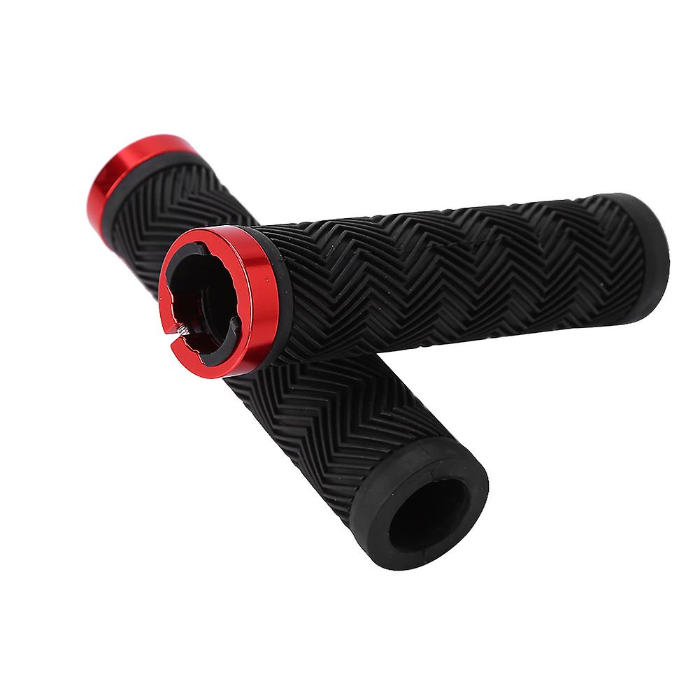 Rubber Non Slip Bike Handle Bar Grips With Unilateral Metal Lock (red)