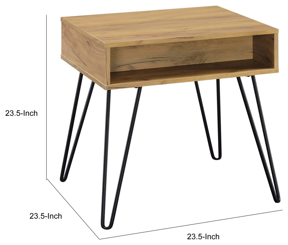 24 Inch Modern Side End Table Golden Oak Wood Black Metal Hairpin Legs   Midcentury   Side Tables And End Tables   by Dot  ampBo  Houzz