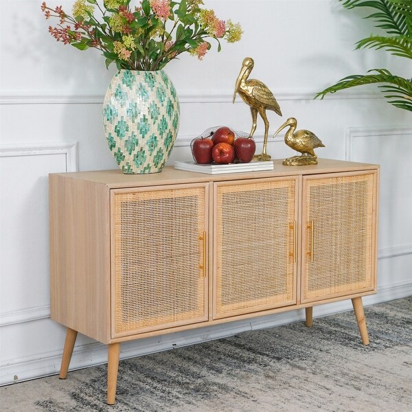 Dresser Storage Cabinet with Natural Rattan Decorated Door - - 37834884