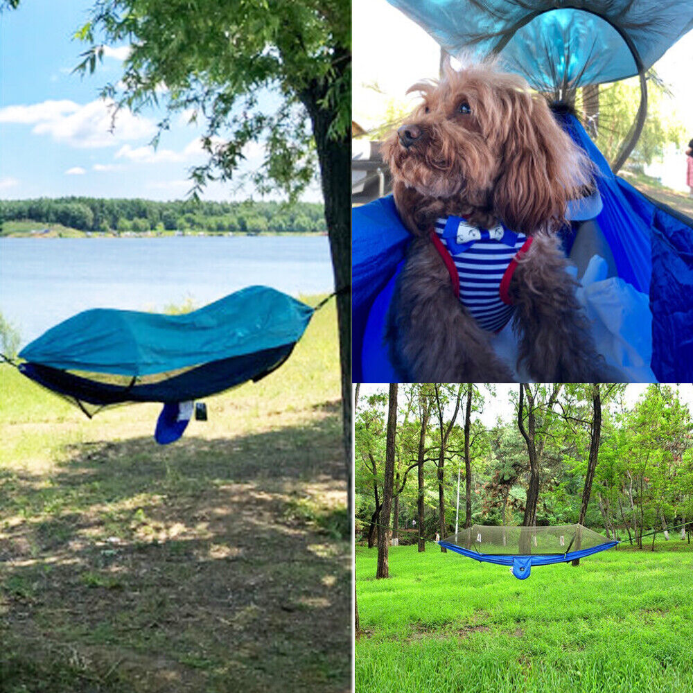 Double Camping Hammock With Mosquito Net & Sun Shade, Homeya Outdoor Portable Swing Tent, Including Tree Straps, Carabiners, Storage Bag