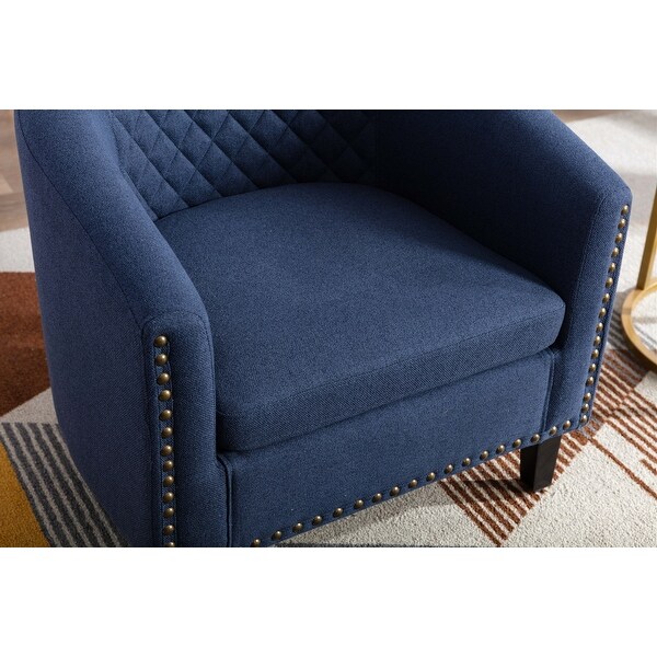 accent Barrel chair living room chair with nailheads and solid wood legs