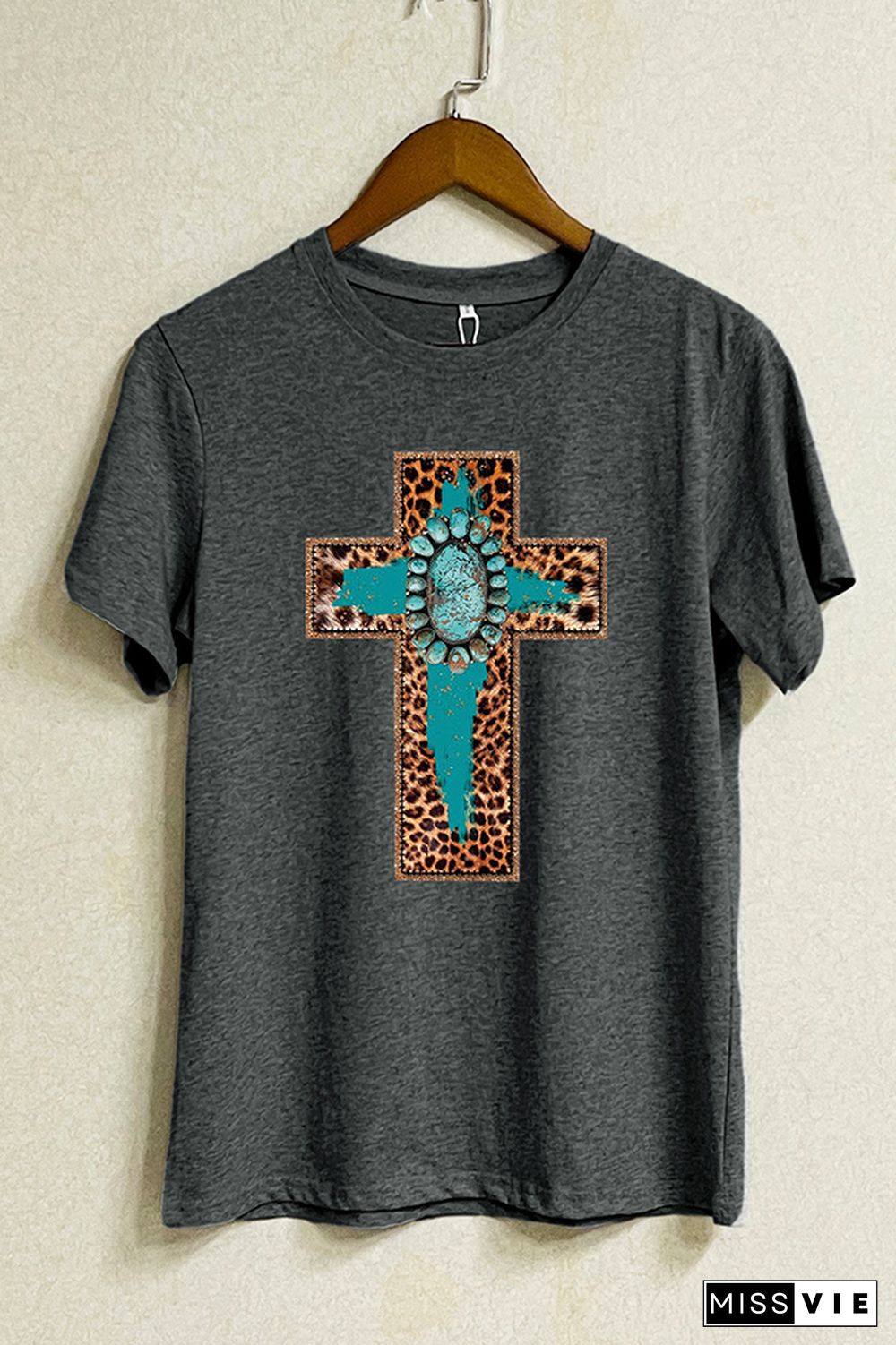 Cross Print Short Sleeve Graphic Tee Wholesale