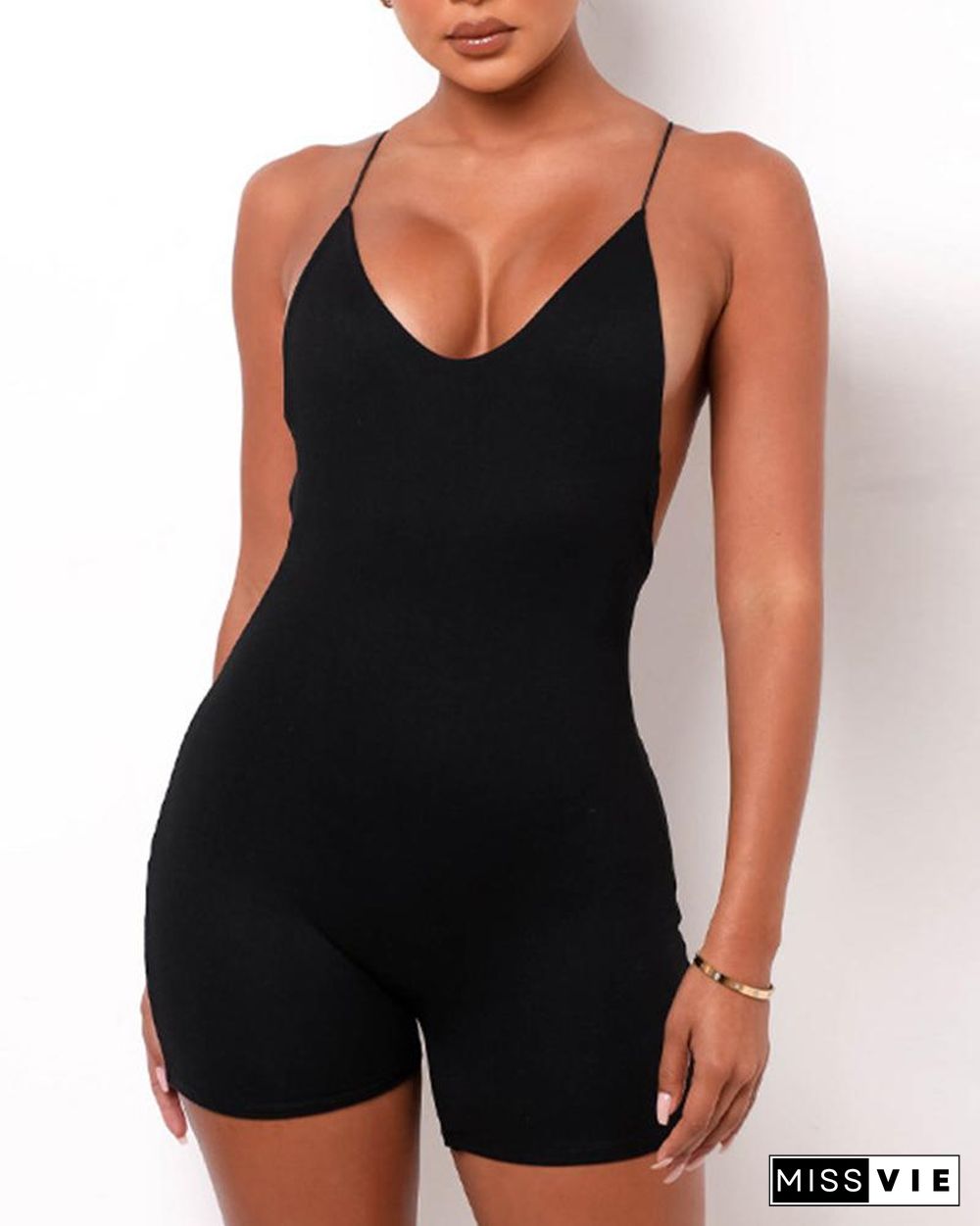 Criss Cross Backless Skinny Romper Sporty Playsuits