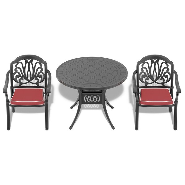 3/5 Piece Cast Aluminum Outdoor Dining Set with 39.37 in. Round Table and Random Color Seat Cushions