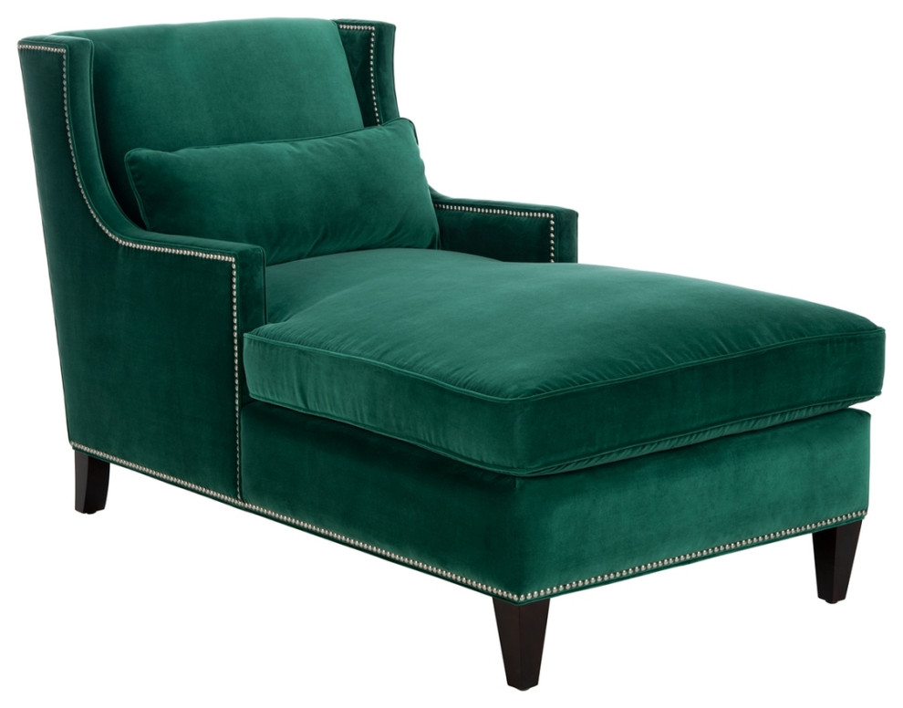 Carolann Studded Chaise Hunter Green   Contemporary   Indoor Chaise Lounge Chairs   by Love Sofa  Houzz