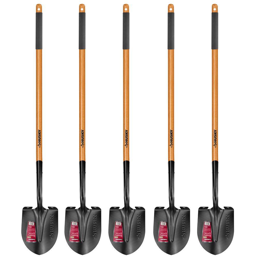 Husky 5-Piece 47 in. L Wood Handle Carbon Steel Digging Shovel with Grip Garden Tool Set 78115-944