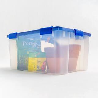 IRIS 15 Gal. WeatherPro Plastic Storage Box with Blue Lid (3-Pack) 500141