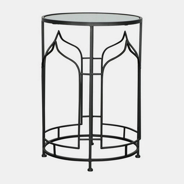 23 Inch Modern Side Table， Glass Top， Geometric Design， Set of 2， Black - 44 H x 30 W x 30 L Inches