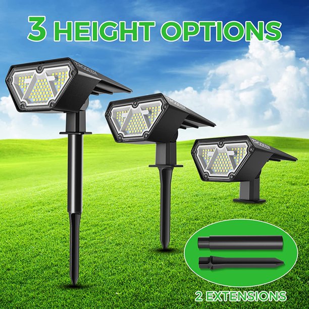 TRODEEM 70 LEDs Solar Landscape Spotlights， 4 Modes Cold and Warm White Dimmable Solar Outdoor Spot Lights IP67 Waterproof